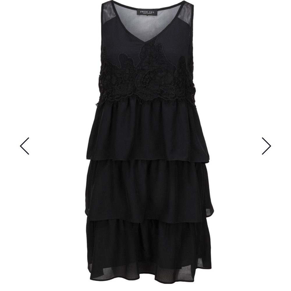 TWINSET Style PA62LA Loose Flare Silk Mesh Lace Layered Black Dress SZ XS/Small